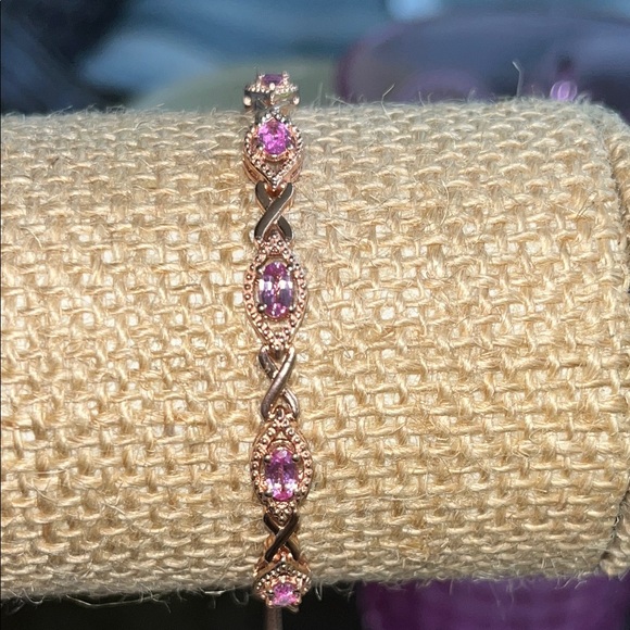 Pink Sapphire gemstones Adjustable bracelet stamped 925 - Picture 3 of 7